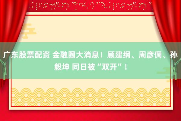 广东股票配资 金融圈大消息！顾建纲、周彦倜、孙毅坤 同日被“双开”！